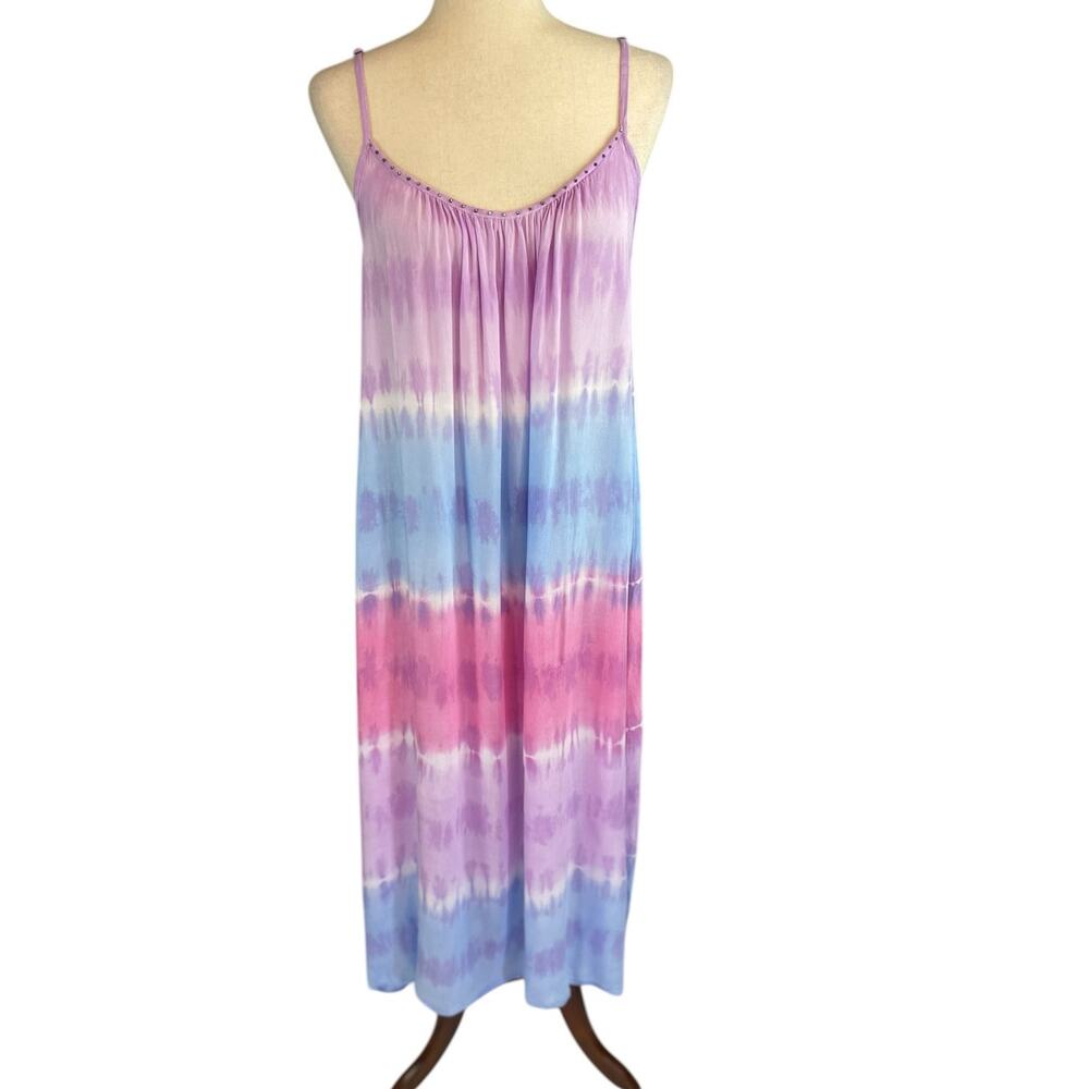 Tiare Hawaii Tie Dye Batik Maxi Dress Studded Bodice Sleeveless One Size - Picture 2 of 10